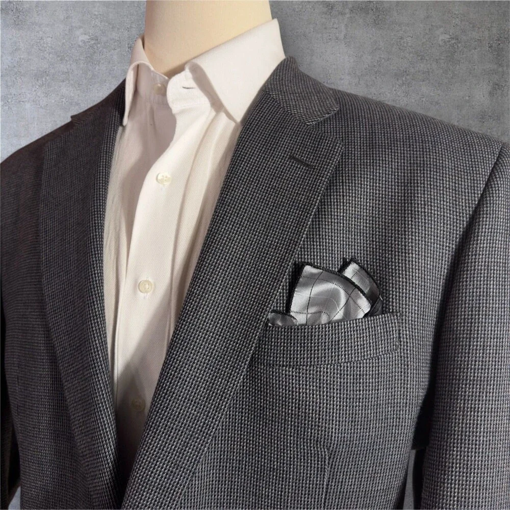 CHAPS Mens Blazer Sport Coat Two Button Casual Jacket 46L Gray 100% Lamb'sWOOL